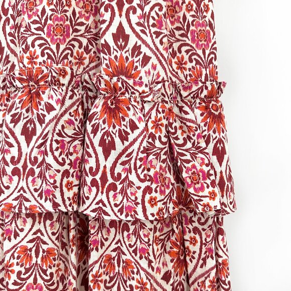 NWT Cami NYC Red Orange White "Doris" Floral Print Tiered Linen Maxi Dress - Picture 4 of 11